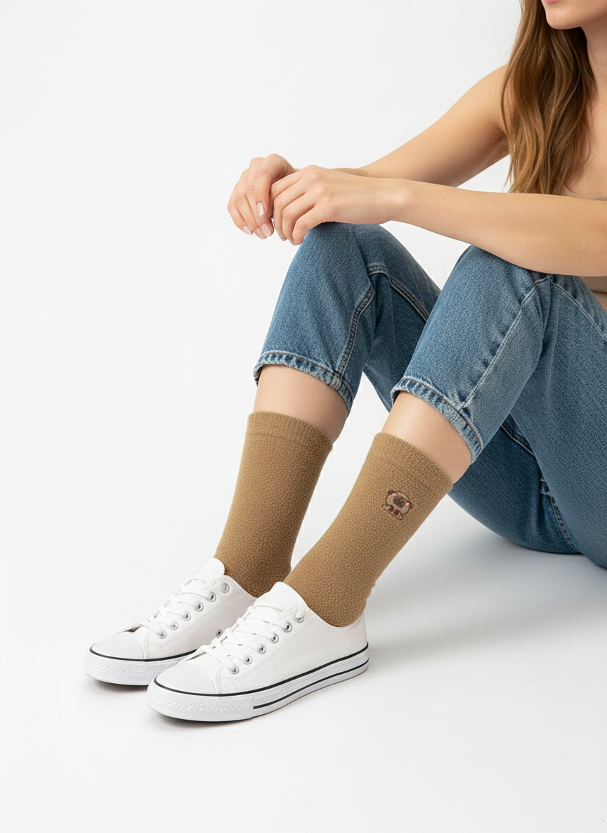 جوراب ساقدار پشمی زنانه (گلدوزی خرس)