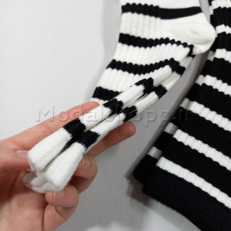 جوراب ساقدار راه راه زنانه (سفید_مشکی)