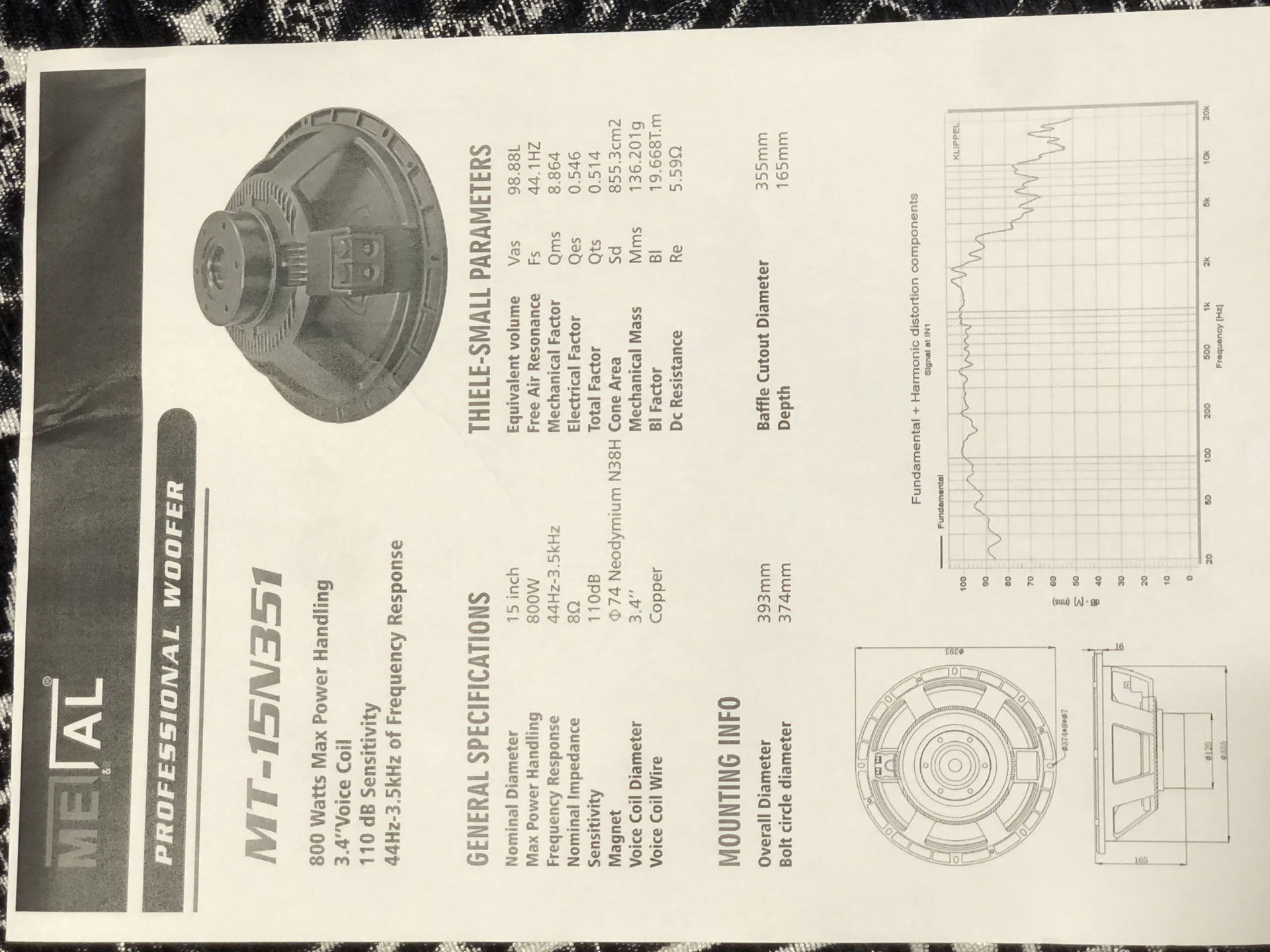 ساب ووفر حرفه‌ای برند متال مدل MT-15N351 اصل METAL AUDIO
